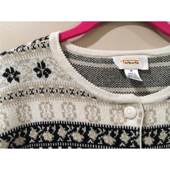 Talbots vintage knit sweater cardigan button up nordic medium - Picture 3 of 7
